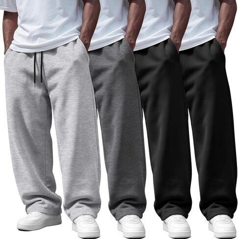 August Alley 4 Pack Men's Sweatpants Open Bottom Wide Leg Sweat Pants Athletic Drawstring Elastic Waist Pants with Pockets in Kuwait