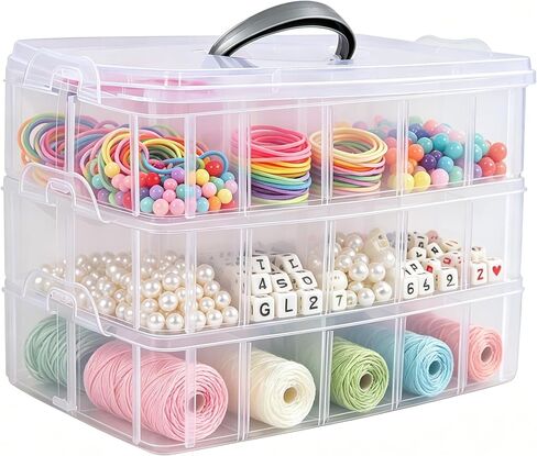 2 Pack Clear Plastic Craft Storage Containers, 3-Layer Jewelry Organizer Box for Earrings, Rings, Bead, Ornaments, Art DIY Crafts (18 Grids/Pack) in Saudi Arabia