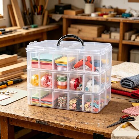 2 Pack Clear Plastic Craft Storage Containers, 3-Layer Jewelry Organizer Box for Earrings, Rings, Bead, Ornaments, Art DIY Crafts (18 Grids/Pack) in Saudi Arabia