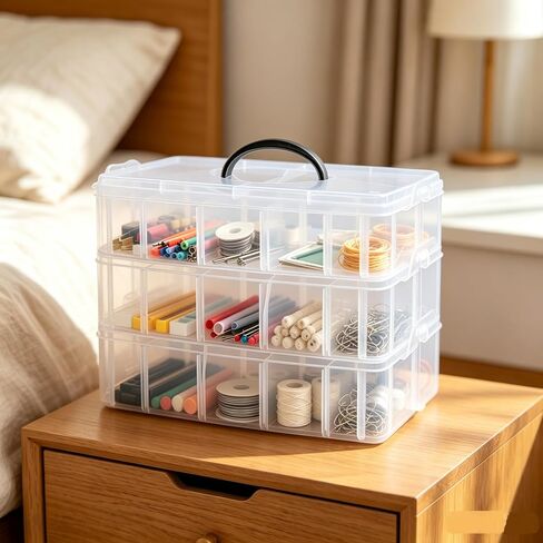 2 Pack Clear Plastic Craft Storage Containers, 3-Layer Jewelry Organizer Box for Earrings, Rings, Bead, Ornaments, Art DIY Crafts (18 Grids/Pack) in Saudi Arabia
