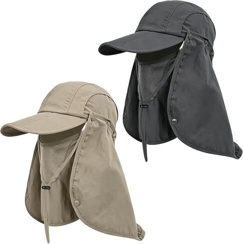 2Pack Men’s Foldable Sun Hat with Removable Face Mask & Neck Flap, UPF 50+ UV Protection, Quick-Drying Outdoor Fishing Cap in Saudi Arabia