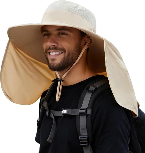 HUAMULAN Women Men Wide Brim Sun Hat Hiking Fishing Hats with Neck Flap in Kuwait