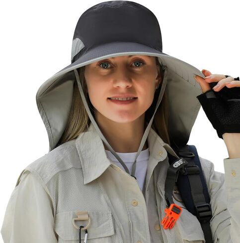 HUAMULAN Women Large Brim Sun Hat with Neck Flap, Men Quick Dry Hiking Fishing Safari Hat UPF 50+ in Saudi Arabia