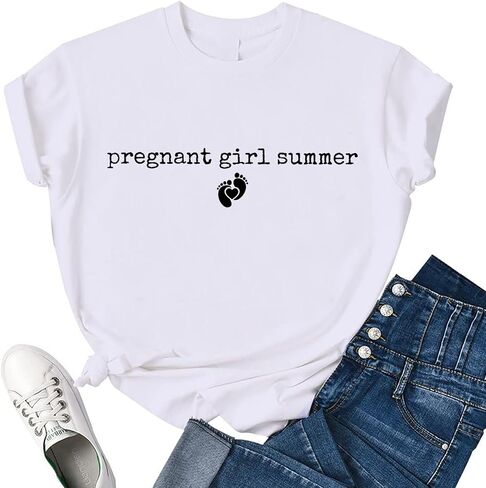 Pregnant Girl Summer Shirt Pregnancy Announcement T-Shirt Expecting Mom Shirts in Kuwait