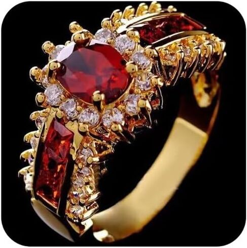 14K Gold Ring with Ruby & Red Zircon Inlay - Unisex Fashion Design, Perfect for Engagement, Wedding & Anniversary, Premium Couples Jewelry Size 6 in Kuwait