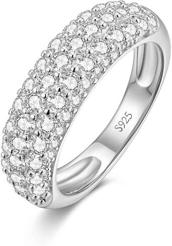 SUNFEEL Wedding Band Ring,5-Row Wdith Half Eternity Band Cubic Zirconia Rings 925 Sterling Silver Prong Setting,Anniversary And Bridal Gift for Women Wife,All Size in Saudi Arabia