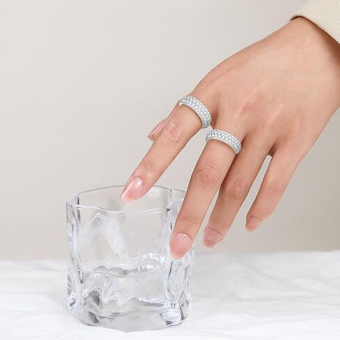SUNFEEL Wedding Band Ring,5-Row Wdith Half Eternity Band Cubic Zirconia Rings 925 Sterling Silver Prong Setting,Anniversary And Bridal Gift for Women Wife,All Size in Saudi Arabia