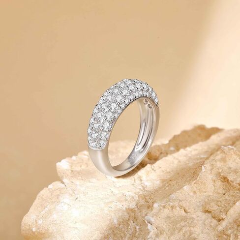 SUNFEEL Wedding Band Ring,5-Row Wdith Half Eternity Band Cubic Zirconia Rings 925 Sterling Silver Prong Setting,Anniversary And Bridal Gift for Women Wife,All Size in Saudi Arabia