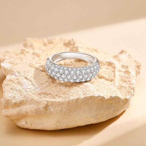 SUNFEEL Wedding Band Ring,5-Row Wdith Half Eternity Band Cubic Zirconia Rings 925 Sterling Silver Prong Setting,Anniversary And Bridal Gift for Women Wife,All Size in Saudi Arabia