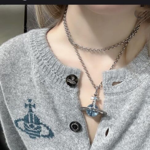 Three-Dimensional Star Necklace - 71-80cm Glacier Blue Titanium Senior Electroplating in Saudi Arabia