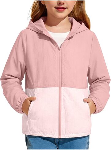 Girls Boys Zip Up Hooded Jacket UPF 50+ Sun Protection Long Sleeve Kids Casual Summer Lightweight Outwear with Pockets in Kuwait