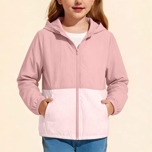 Girls Boys Zip Up Hooded Jacket UPF 50+ Sun Protection Long Sleeve Kids Casual Summer Lightweight Outwear with Pockets in Kuwait