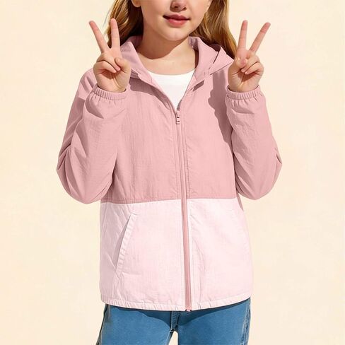 Girls Boys Zip Up Hooded Jacket UPF 50+ Sun Protection Long Sleeve Kids Casual Summer Lightweight Outwear with Pockets in Kuwait