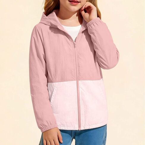Girls Boys Zip Up Hooded Jacket UPF 50+ Sun Protection Long Sleeve Kids Casual Summer Lightweight Outwear with Pockets in Kuwait