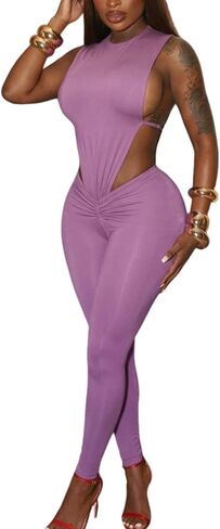 Adogirl Sexy 2 Piece Club Outfits for Women Summer Cut Out Sleeveless Bodysuit Top and Ruched Bodycon Pants Set Jumpsuits in Kuwait