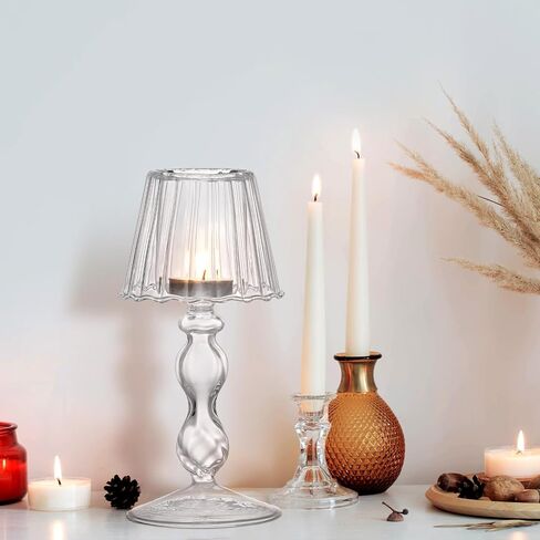 Jingmore 2 قطعة من حاملات الشموع الكريستالية على شكل مصباح كريستال Tealight حاملات شموع طاولة مركزية للمنزل وحفلات الزفاف والخطوبة وحفلات أعياد الميلاد وديكور طاولة الطعام (شفاف) in Kuwait