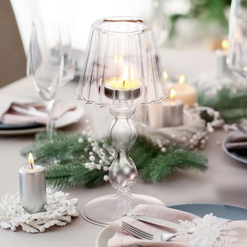 Jingmore 2 قطعة من حاملات الشموع الكريستالية على شكل مصباح كريستال Tealight حاملات شموع طاولة مركزية للمنزل وحفلات الزفاف والخطوبة وحفلات أعياد الميلاد وديكور طاولة الطعام (شفاف) in Kuwait