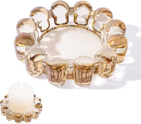 Rancco Bubble Candle Dish Glass Candle Holder Tray, Round Pillar Candlestick Plate Stand for Table Centerpieces, Modern Decorative, Home Decor, Party, Wedding, Suitable for Large Cylindrical Candles in Saudi Arabia