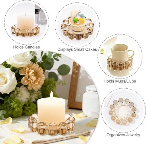 Rancco Bubble Candle Dish Glass Candle Holder Tray, Round Pillar Candlestick Plate Stand for Table Centerpieces, Modern Decorative, Home Decor, Party, Wedding, Suitable for Large Cylindrical Candles in Saudi Arabia