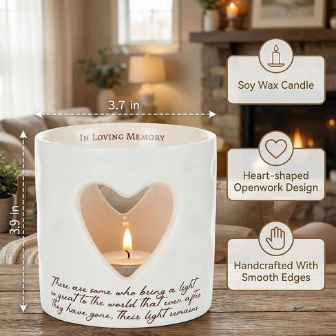 Sympathy Gifts for Loss of Mom, Ceramic Bereavement Votive Candle Holders Gifts, Memorial Gifts for Loss of Mom, Condolences Grief Gift for Loss, in Memory of Loved One (with 10 Tealight Candles) in Saudi Arabia
