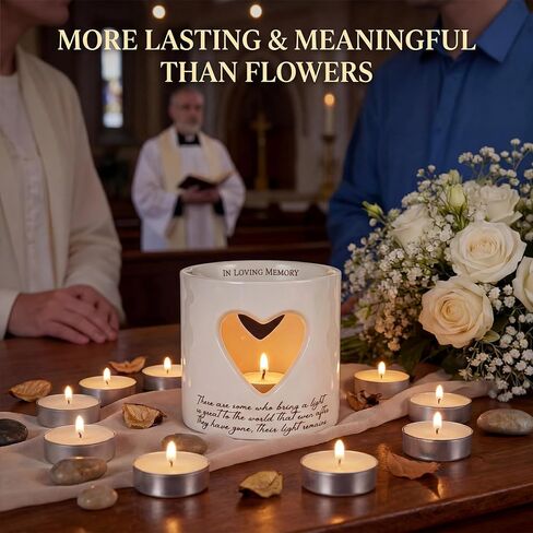 Sympathy Gifts for Loss of Mom, Ceramic Bereavement Votive Candle Holders Gifts, Memorial Gifts for Loss of Mom, Condolences Grief Gift for Loss, in Memory of Loved One (with 10 Tealight Candles) in Saudi Arabia
