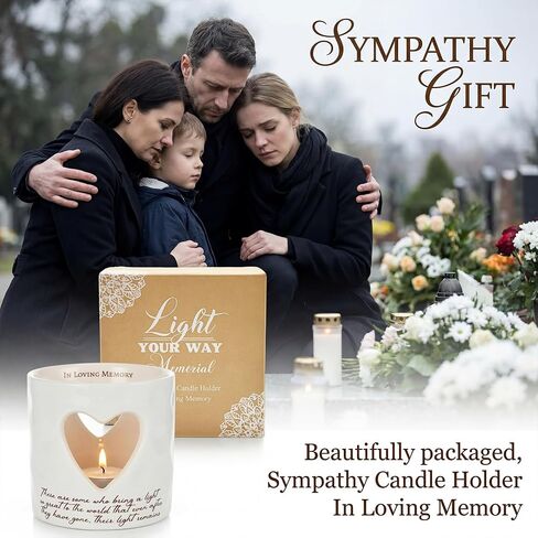 Sympathy Gifts for Loss of Mom, Ceramic Bereavement Votive Candle Holders Gifts, Memorial Gifts for Loss of Mom, Condolences Grief Gift for Loss, in Memory of Loved One (with 10 Tealight Candles) in Saudi Arabia