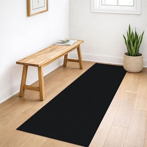 Lansny Washable Runner Rug 2x5 Hallway Runners Braided Cotton Entryway Runner with Non Slip Backing Indoor Runners for Hallway Kitchen Bedroom, Black in Saudi Arabia