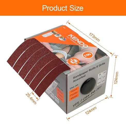 KENDO Emery Cloth Roll, 5 Grit Sandpaper Roll Assorted Sandpaper, Including 150 240 320 400 600 Grains, 6M for Woodworking, Automotive, Metal Polishing in Kuwait