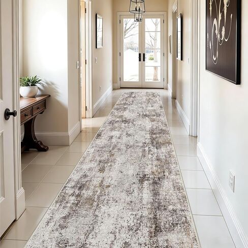 3x10 Washable Runner Rug for Hallrway: Non Slip Runners Rugs Easy-to-Clean - Soft Living Room Bedroom Kitchen Carpet - Thin Low Pile Printed Floor Runners - Pinkish Beige Brown in Saudi Arabia