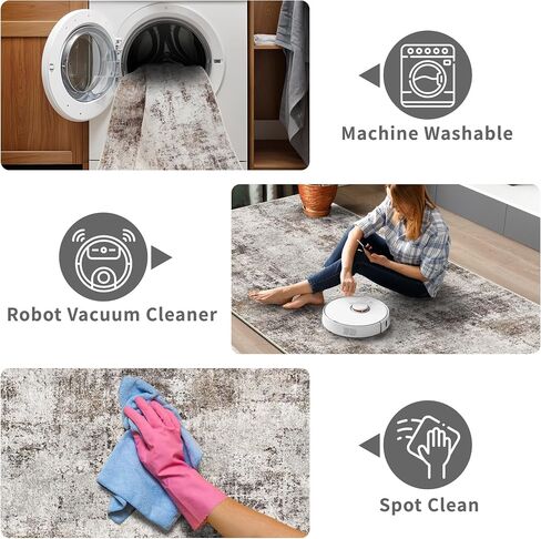 3x10 Washable Runner Rug for Hallrway: Non Slip Runners Rugs Easy-to-Clean - Soft Living Room Bedroom Kitchen Carpet - Thin Low Pile Printed Floor Runners - Pinkish Beige Brown in Saudi Arabia