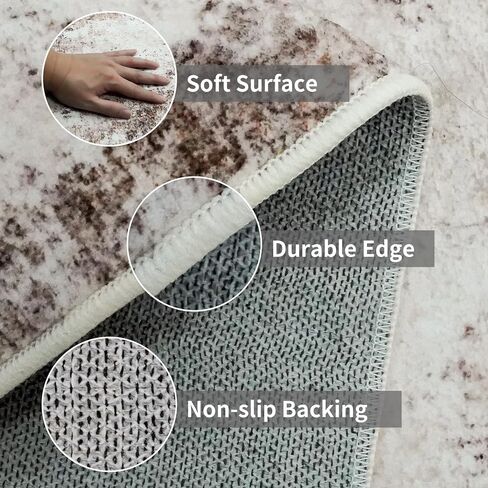 3x10 Washable Runner Rug for Hallrway: Non Slip Runners Rugs Easy-to-Clean - Soft Living Room Bedroom Kitchen Carpet - Thin Low Pile Printed Floor Runners - Pinkish Beige Brown in Saudi Arabia