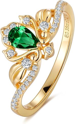 CYW Genuine Emerald/Ruby and Moissanite Cluster Rings for Women, Solid 925 Sterling Silver with Gold Plated, Promise Engagement Wedding Anniversary Ring in Saudi Arabia