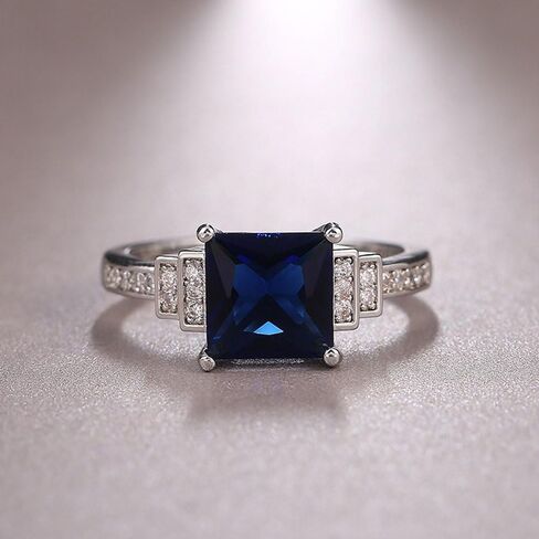 White Gold Plated Blue Cubic Zirconia Engagement Rings Wedding Bridal Promise Rings Evening Parties Anniversary Valentine's Day Gifts Eternity Bands for Women in Kuwait