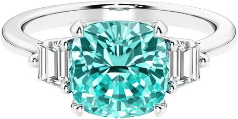 14k White or Yellow Gold 3 Ct Cushion Lab Grown Paraiba Tourmaline and Trapezoid Diamond 3-Stone Ring, October Birthstone, Engagement, Anniversary, Wedding, Birthday Gift w/ Jewelry Box, Sz 4-10 in Saudi Arabia