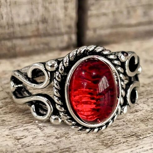 Vintage Oval Red Synthetic Gemstone Rings for Women Banquet Party Unique Solitaire Rings Jewelry in Kuwait