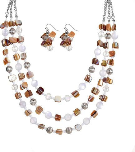 Multi Layered Shell Beaded Necklace for Women Boho Colorful Crystal Beads Strand Statement Fashion Jewelry Set Gift in Saudi Arabia