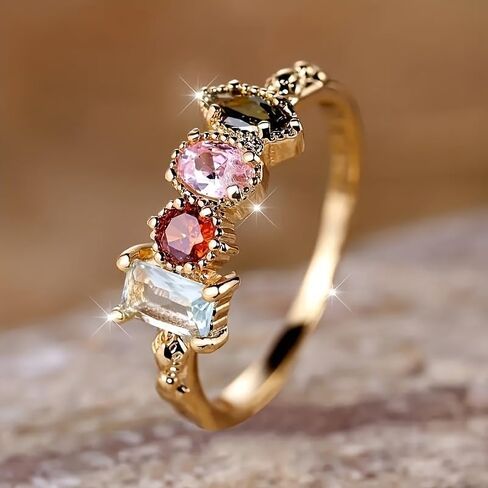Elegant Retro Inlay Multi-color Zirconia Ring for Women Banquets Parties Vacations Daily Personality High-end Jewelry in Kuwait