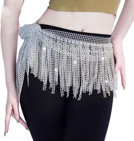 Dance Hip Scarf with Rhinestone Beach Sequin Tassel Mini Hip Scarf Belt Wrap Skirt Latin Dance Skirt Costume in Kuwait