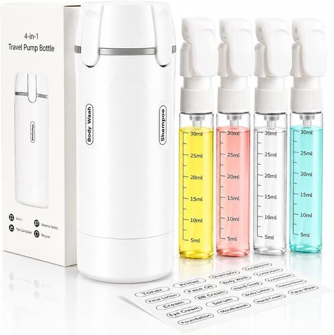 4 in 1 Travel Dispenser Bottle, TSA Approved Leak Proof Refillable Toiletry Containers for Shampoo, Conditioner, Lotion & Skincare – Easy Clean Travel Bottles for Gym, Business in Kuwait