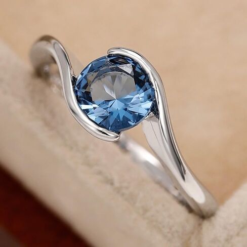 Simple Anniversary Ring Blue Synthetic Gemstone Solitaire Ring for Women Party Casual Daily Wear Thin Promise Ring in Kuwait
