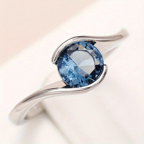 Simple Anniversary Ring Blue Synthetic Gemstone Solitaire Ring for Women Party Casual Daily Wear Thin Promise Ring in Kuwait