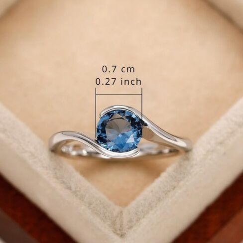 Simple Anniversary Ring Blue Synthetic Gemstone Solitaire Ring for Women Party Casual Daily Wear Thin Promise Ring in Kuwait