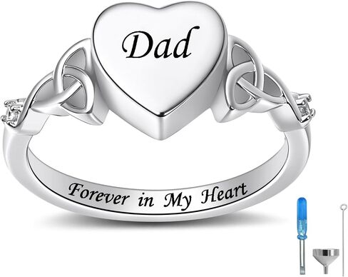 Heart Cremation Ring for Ashes: Forever in My Heart Carved Urn Keepake Rings Memorial Jewelry for Family and Father in Saudi Arabia