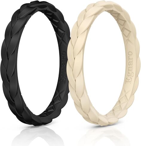 Egnaro Thin Silicone Anniversary Ring:2.5mm Wide - 2mm Thick Woven Design Statement Rubber Rings Women in Kuwait
