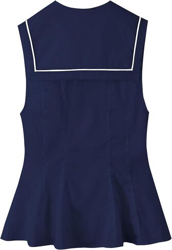 Women's Sailor Collar Sleeveless Peplum Blouse Hidden Button V Neck Tie Front Shirts Poplin Tops in Kuwait