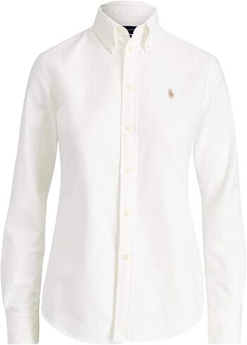 Women's Slim Fit Oxford Cotton Shirt - Classic Long Sleeve Button Down Blouse with Multi-Tone Logo You are Looking for in Kuwait