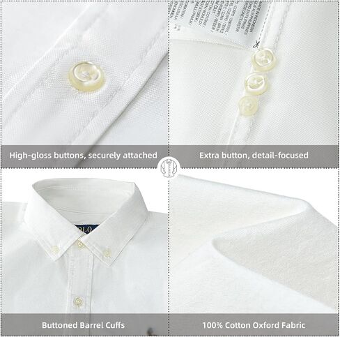 Women's Slim Fit Oxford Cotton Shirt - Classic Long Sleeve Button Down Blouse with Multi-Tone Logo You are Looking for in Kuwait