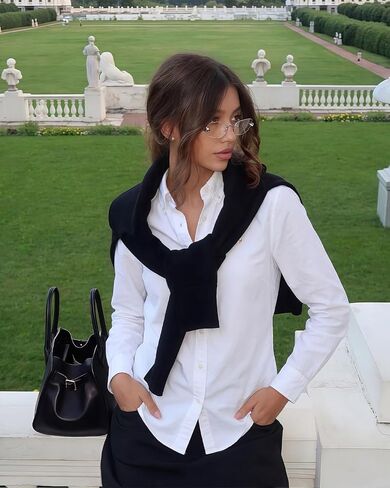Women's Slim Fit Oxford Cotton Shirt - Classic Long Sleeve Button Down Blouse with Multi-Tone Logo You are Looking for in Kuwait