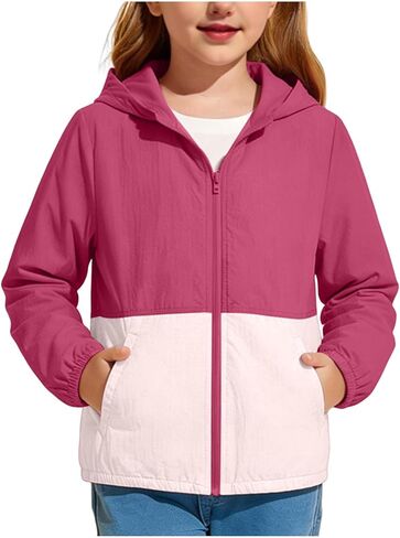 Girls Boys Zip Up Hooded Jacket UPF 50+ Sun Protection Long Sleeve Kids Casual Summer Lightweight Outwear with Pockets in Kuwait