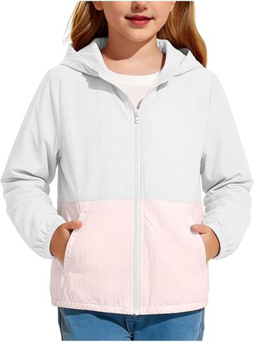 Girls Boys Zip Up Hooded Jacket UPF 50+ Sun Protection Long Sleeve Kids Casual Summer Lightweight Outwear with Pockets in Kuwait